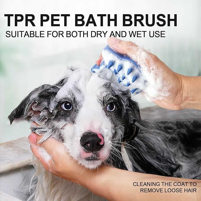 Blue Cat-Shaped Dog Shampoo Brush Dog Washing Brush Massage Bath Brush for Dogs Cats Remove Loose Hair Knots Gentle Pet Grooming Tool Deep Cleansing