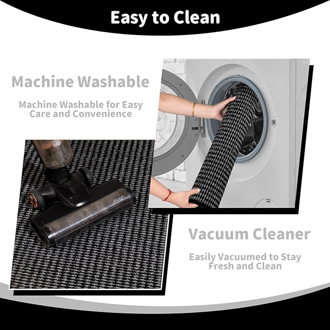Brakki Bullnose Carpet Stair Treads, Non Slip Landing Mat for Wooden Steps Indoor, Soft Stair Rugs for Pets, Indoor Doormat for Kitchen Bathroom, Washable, 30"x30" 1pc, Black and Grey