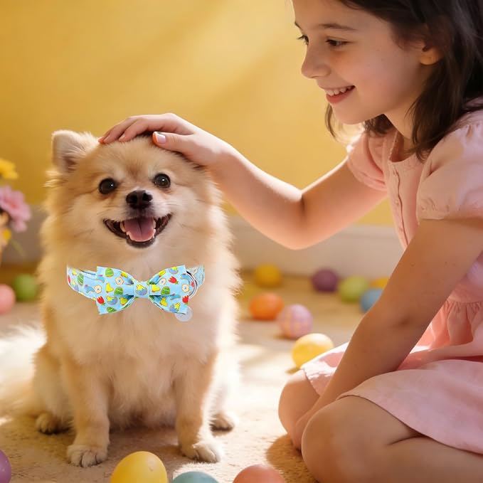 Easter Dog Collar with Bow Tie, Cotton Bunny Bowtie for Large Girl Boy Dog, Cute Rabbit Pet Collar with Metal Buckle, Gift, M