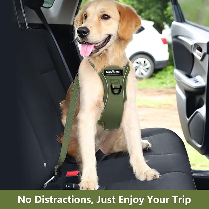 VavoPaw Dog Seat Belt Harness for Car, Dog Car Harness Adjustable Mesh Breathable & Dogs Seatbelt Safety Tether with Elastic Bungee for Small Medium Large Pets(Army Green, XL)