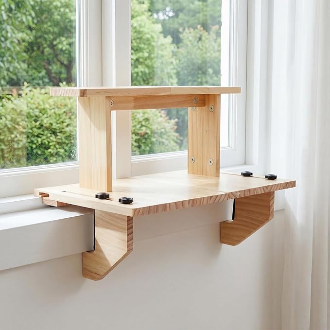Double-layer Window Sill Extender Plant Shelf, 20+21 Inch Detachable Adjustable Window Sill Extender Shelf Stand for Plants Cat Perch, Renter Friendly No Drilling/Damage