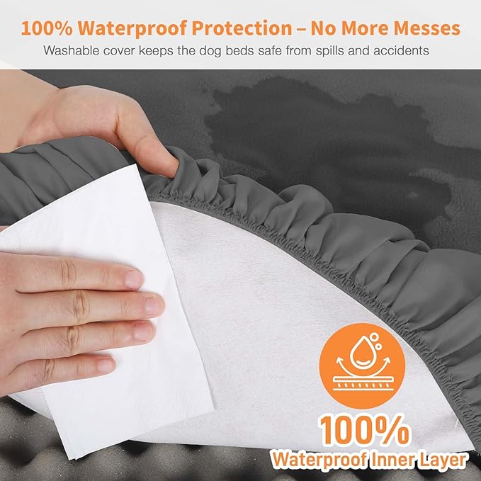 Dog Bed Covers Replacement Washable Waterproof Round Bed Protector for Donut Bed & Dog Couch, Gray 45 Inch