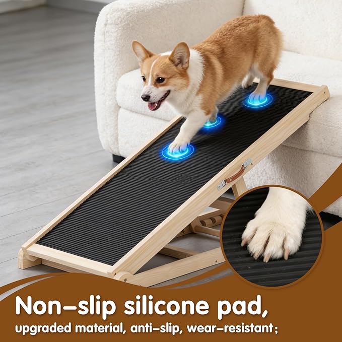 Dog Ramp for Couch, Adjustable Height from 18" to 23.6", Foldable Ramps for Pets to Get on Bed with Traction Rubber Mat, Wooden Portable Stairs for Small to Large Dogs