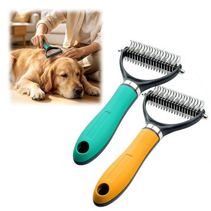 Deshedding Dog Brush for Shedding, 2026 New Multifunctional Double-Sided Pet Grooming Comb Tool, Undercoat Rake Pet Brush for Long Haired for Dogs & Cats (Green+Orange)