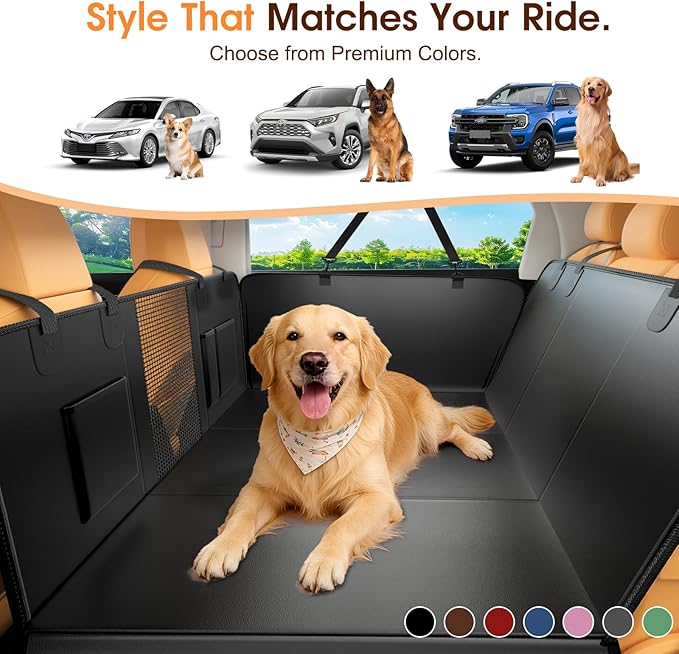 Hard Bottom Dog Car Seat Cover for Back Seat, 52"x65" Waterproof PU Leather Hammock with Side Flaps, Non-Slip Heavy Duty Protector for SUVs & Mid-Size Trucks, Supports Up to 450 lbs – Black