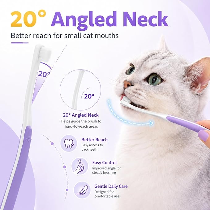 Cat Toothbrush for Daily Teeth Cleaning & Oral Care – Soft Bristle Dental Brush with Compact Head, Gentle for Cats & Kittens, Easy Daily Brushing Tool, Loved by Vets and Fur Babies 2pcs