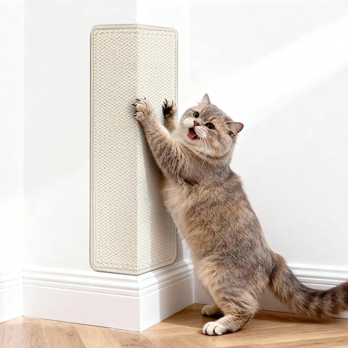 ENONCI Wall Corner Cat Scratcher | Cat Scratcher Wall Mounted with Faux Sisal & Carpet Pad, 23.6x11.8 Inch Furniture Protector for Indoor Cats to Protect Couches & Walls