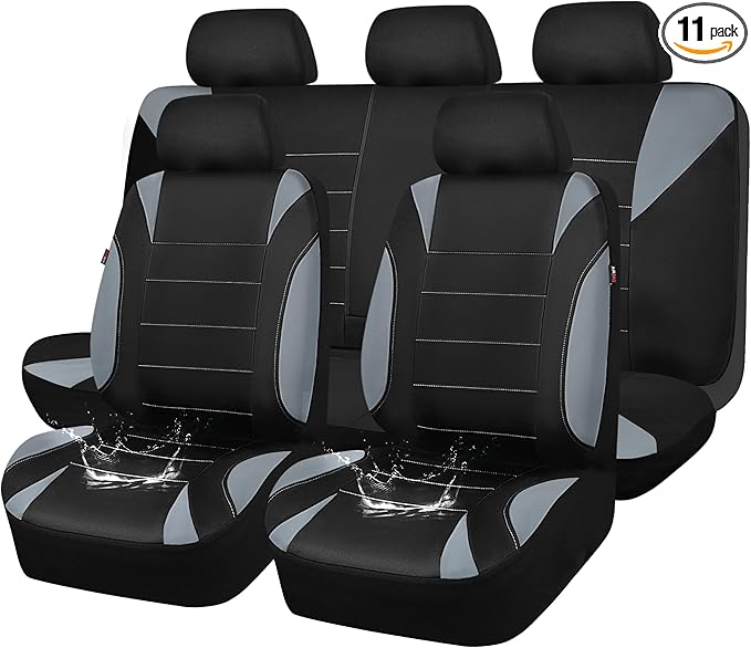 CAR PASS Waterproof Car Seat Covers Full Sets, Universal Fit Seat Covers for Cars, EVA Neoprene Seat Cover Set Full Sets, Interior Covers for Auto SUV,Vans,sedans, Trucks,(Black and Gray)