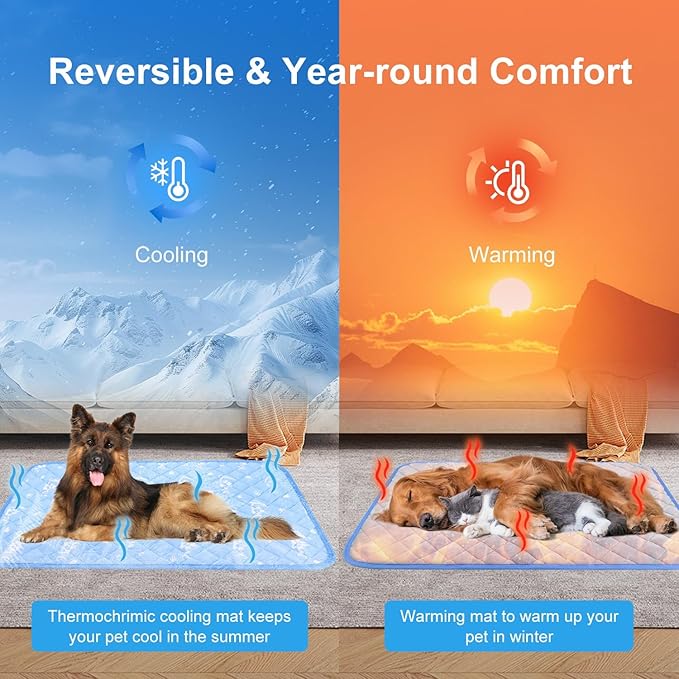 MH MYLUNE HOME Dog Cooling Mat 48x28 Inch - Double-Sided Cooling & Warm, Cool-Chill Cool Fiber, Endothermic Color Changing Pet Pad for Large Dogs, Foldable & Washable Summer Blanket