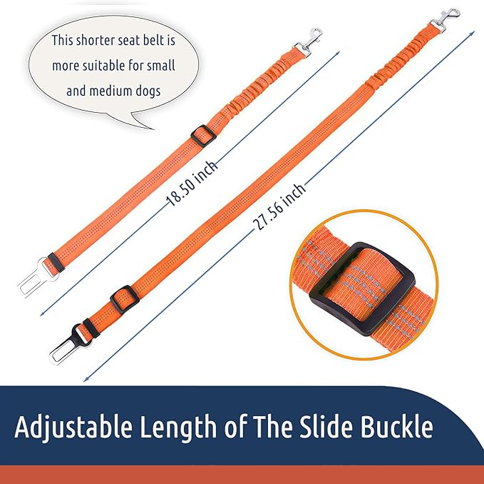 Dog Seat Belt for Car, Adjustable Dog Car Harness, Reflective Dog Seatbelt Leash with Elastic Bungee Buffer, Durable Nylon Pet Safety Dog Seat Belt for All Dog Sizes (Orange)