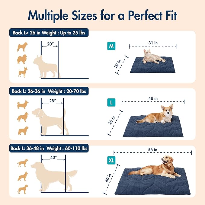 Vagascape Dog Bed, Waterproof Pet Bed with Washable Removable Cover, Comfort Cat Dog Pad for All Seasons, Heating Navy Blue Rectangle Cat Mat with Nonskid Bottom(31"x20")