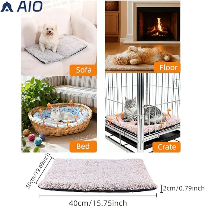AIO Heated Cat Bed Self Warming Pet Bed Heating Mat Advanced Extra Warm Thermal Pet Pad for Outdoor Pets with Removable Cover Washable Non Electric Self Warming Cat Bed Brown15.75 * 19.7"