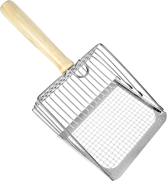 Cat Litter Scooper Metal, Cat Litter Scooper with Holder Heavy Duty Stainless Steel Litters Shovel with Washable Stand for Cats Litters Box, Durable and Heavy Duty, Easy to Clean