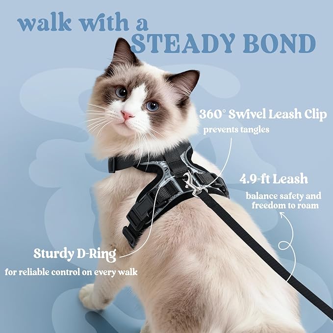 rabbitgoo Cat Harness and Leash Set, Escape Proof Kitten Harness for Safe Outdoor Walks, Soft Breathable Adjustable Vest with Reflective Strips for Kittens and Extra Small Cats, Doodle Gray, XXS