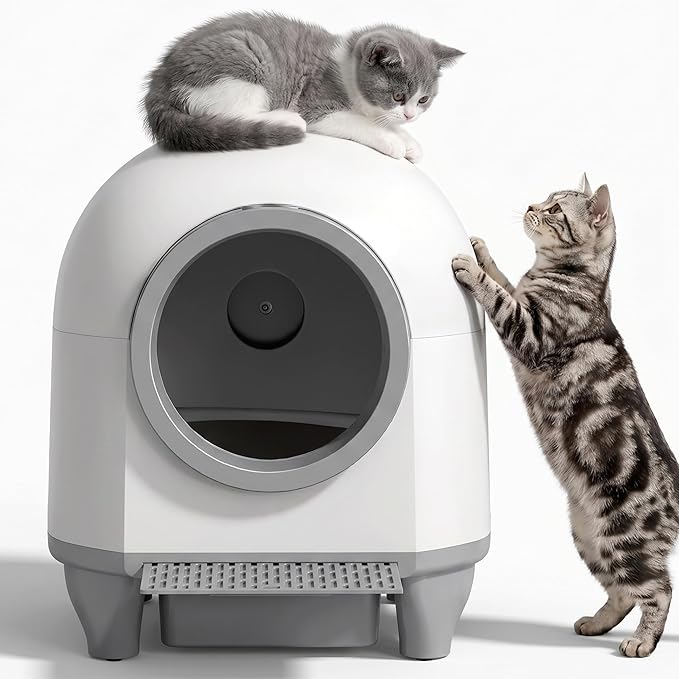 Greesum Smart Self-Cleaning Cat Litter Box, Fully Enclosed Automatic Litter Box with App Control, Safety Sensors& Large Capacity for Multi-Cat Homes, Includes Waste Bags & Mat