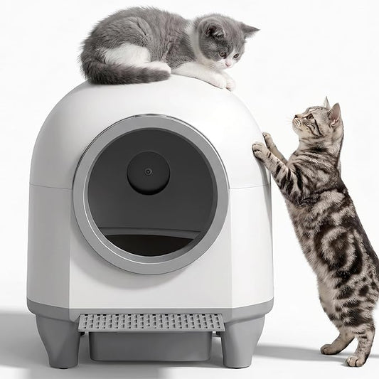 Greesum Smart Self-Cleaning Cat Litter Box, Fully Enclosed Automatic Litter Box with App Control, Safety Sensors& Large Capacity for Multi-Cat Homes, Includes Waste Bags & Mat