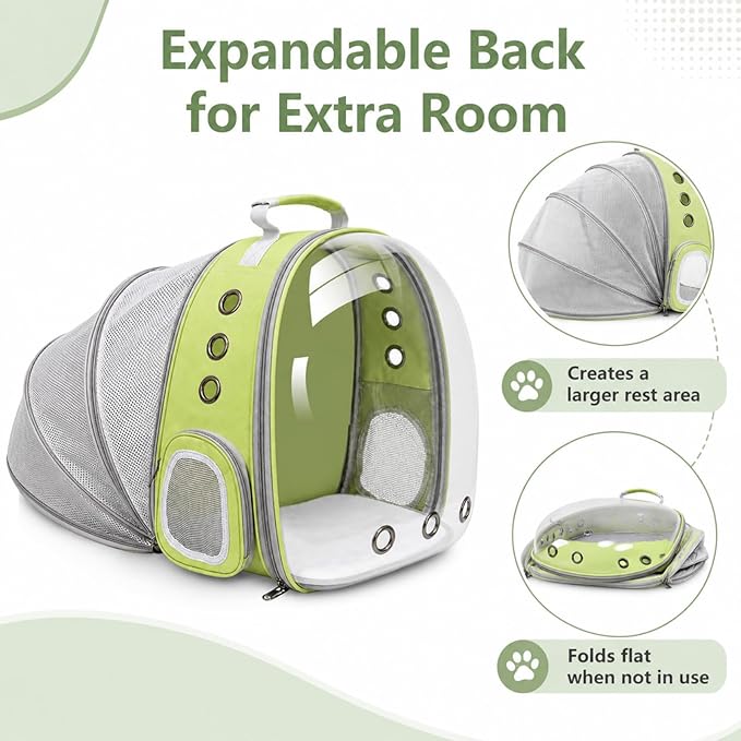 Expandable Cat Carrier Backpack for Cats & Dogs, Bubble Window Pet Travel Backpack with Breathable Mesh, Anti-Collapse Structure, Side Door, Safety Leash, for Vet Visits, Hiking, Outdoor, Light Green