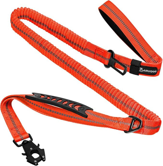 Heavy Duty Tactical Dog Leash, 4-6FT Shock Absorbing Bungee Lead with 2 Padded Handles, Metal Carabiner & Seatbelt Clip, Reflective No-Pull Leash for Medium/Large Dogs (Orange)