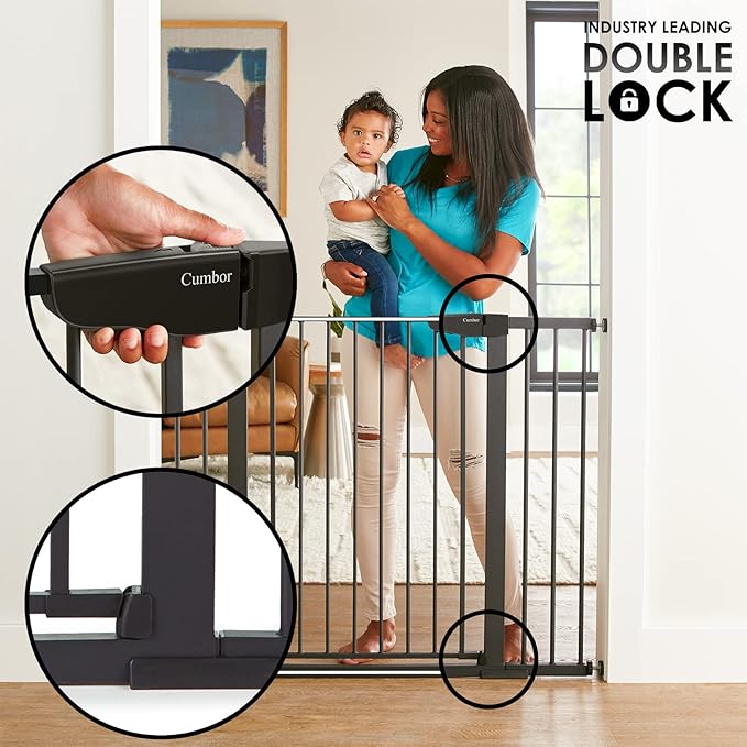 Cumbor 36" Extra Tall Baby Gate for Dogs and Kids with Wide 2-Way Door, 30"- 46" Width, and Auto Close Personal Safety for Babies and Pets, Fits Doorways, Stairs, and Entryways, Black