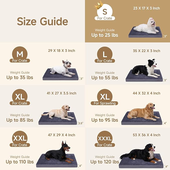 Waterproof Dog Bed for Crate, Reversible Outdoor Dog Crate Bed, Kennel Beds Pet for Small Dogs, Waterproof, Wipeable, Anti-Slip, Washable, 23" x 17", Dark Grey
