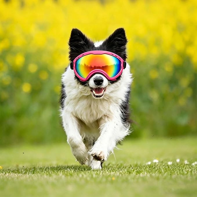 Dog Goggles for Medium to Large Breeds, UV Protection Dog Sunglasses with Colored PC Lens, Soft TPU Frame and Adjustable Straps, Windproof Dustproof Anti-Fog Pet Eyewear for Outdoor Activities (Pink)