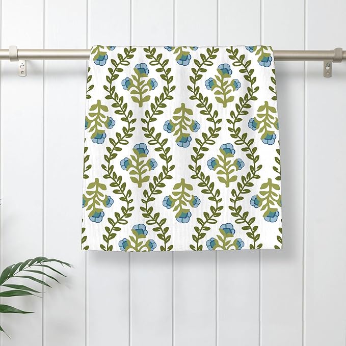 Blue Sage Green Floral Kitchen Towels Vintage Sage Green Floral Leaves Dish Towel 16×24 Inch Soft Absorbent Flowers Hand Cloths for Kitchen Drying Decore Set of 2
