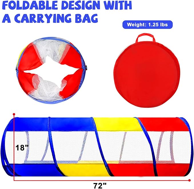Kids Play Tunnel for Toddlers 1-3, 6 Foot Baby with 2 Mesh Sides Pop Up Crawling Toys 1 3 4 Year Old Girl Boy Birthday Gift, Indoor Outdoor Toddler Children or Dog