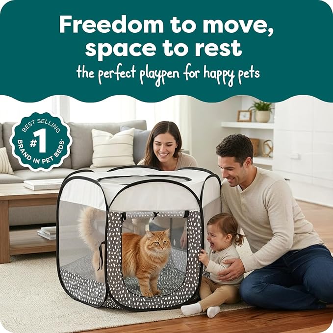 FurHaven Soft-Sided Dog & Cat Playpen, Portable Foldable Indoor & Outdoor Pet Playpen with Mesh Windows & Zippered Door, Gray Pebbles, Medium