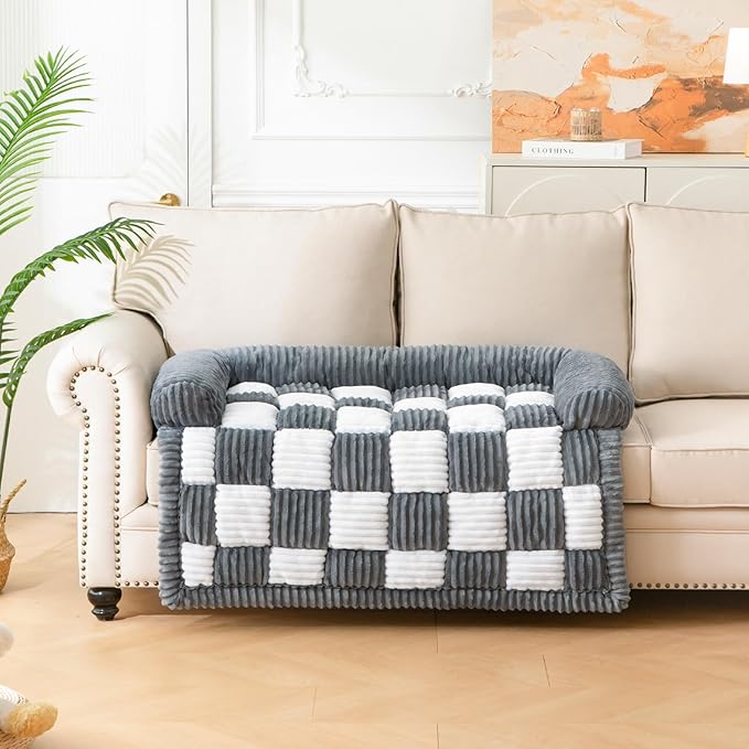 Dog Bed for Couch with Bolster, Comfy Couch Cover for Dogs Washable, Non-Slip Plush Furniture Protector, Calming Fuzzy Lounge Mat, Pet Sofa Accessories (Grey, X-Large)