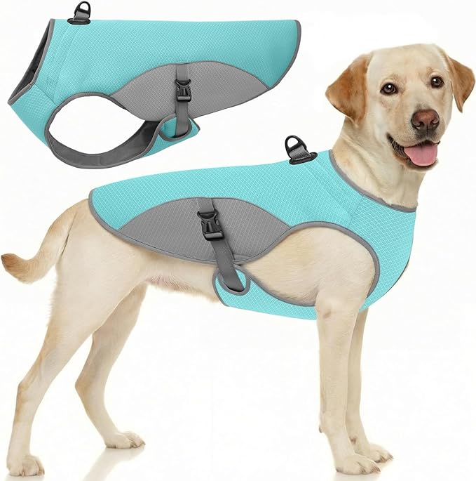 Dog Cooler Vest for Extra Large Dogs, Dog Mesh Cooling Jacket with Reflective Stripe and D Ring, Pet Cooling Vest for Beach, Hiking, Walking, Blue-2XL