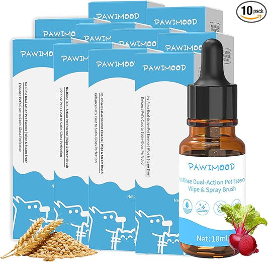 10Pcs Waterless No-Rinse Pet Shampoo Essence for Dogs & Cats, Concentrated Deodorizing Formula Neutralizes Odors & Hydrates Coat with Pomegranate Scent, for Steam Brush,0.34 oz*10
