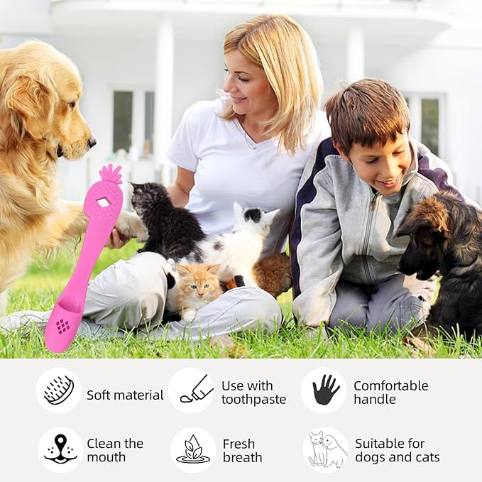 Pink Pineapple-Shaped Dog Finger Toothbrush Soft TPR Anti-Slip Dog Finger Toothbrush Cover Fun Cat Fingerbrush Tooth Cleaning Tool Pet Dental Care Toothbrush for Dogs and Cats 5.98in/15.2cm