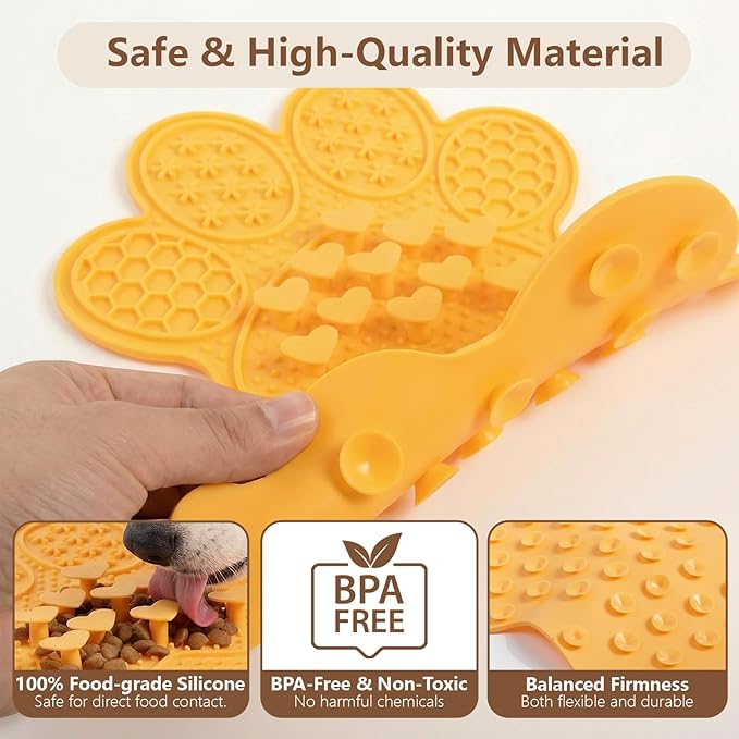 Dog Lick Mat with Suction Cups, Slow Feeder & Enrichment Mat for Dogs & Cats, Silicone Feeding Mat for Wet & Dry Food, Anxiety Relief, Mess-Free Foldable Pocket Design, Orange
