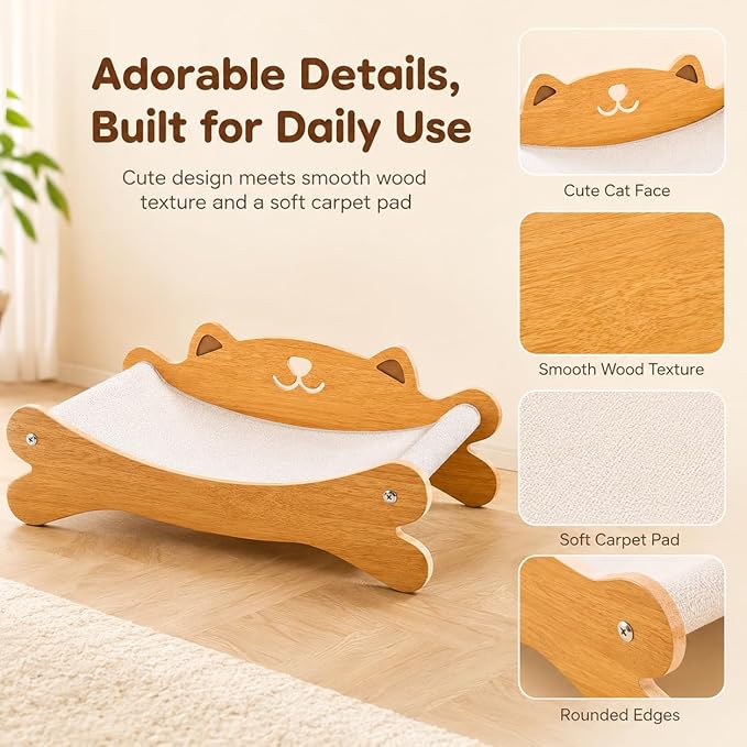 Cat Scratcher Bed for Indoor Cats & Hammock Lounge & Scratch Pad,Wooden Modern Cat Scratcher & Cat Beds & Furniture Sturdy and Durable for All Types of Cats Play and Rest