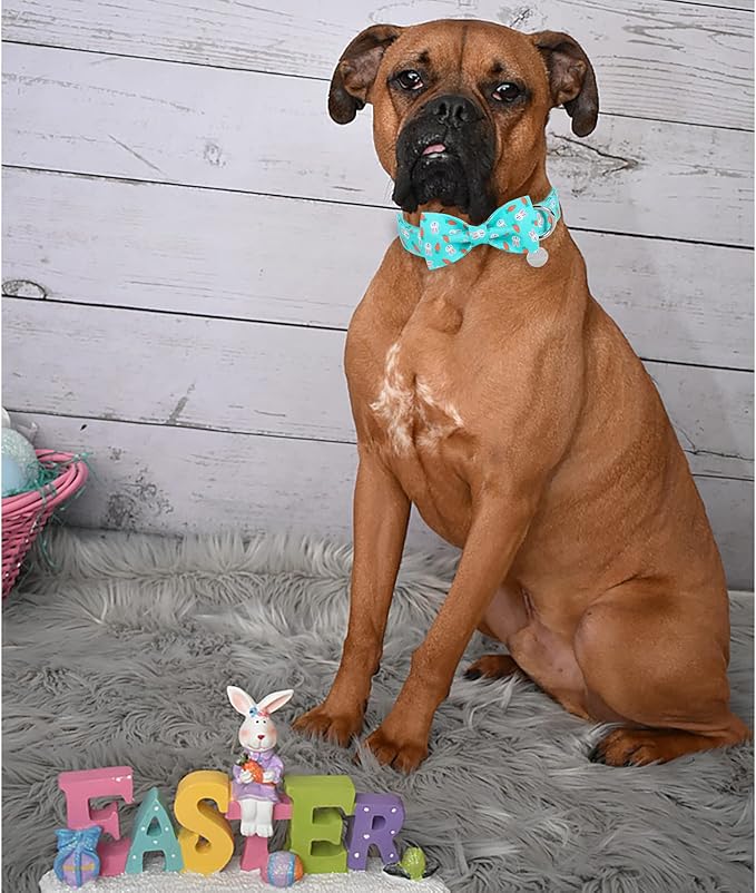 Easter Dog Collar with Bow Tie, Cotton Easter Bowtie Collar for X-Large Girl Boy Dog, Cute Carrot Pet Collar with Metal Buckle, Easter Gift Rabbit Dog Collar, XL