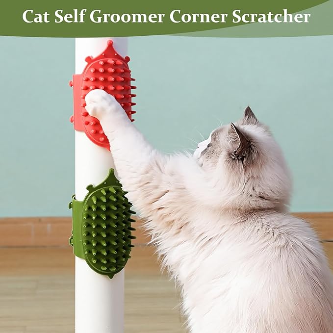 4pcs Cat Face Scratcher, Adjustable Silicone Cat Self Groomer Corner Scratcher, Soft Cats Corner Brush, for Climbing Frames and Table Legs, Reduces Hair Loss, Scratching, Green, Yellow
