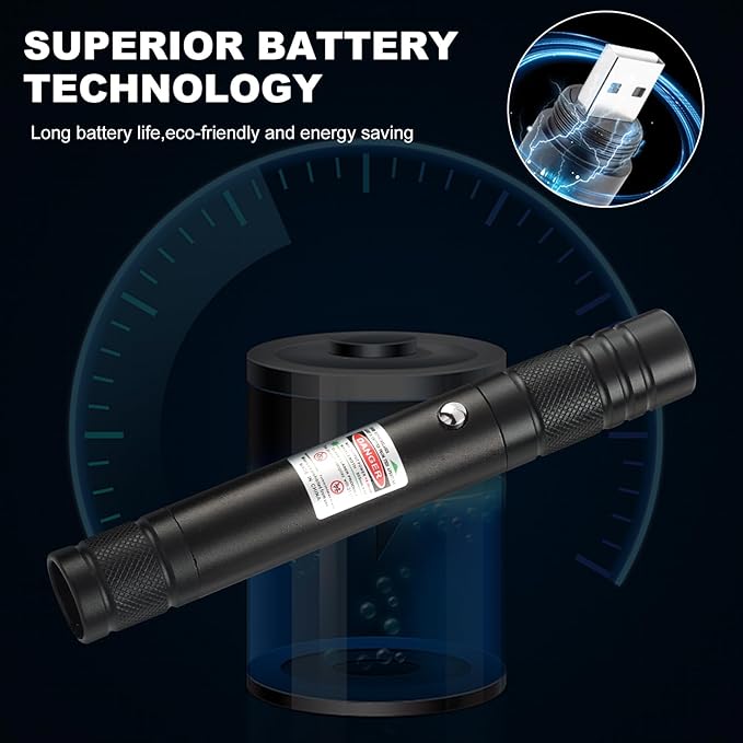High Power Green Laser Pointer with Removable Star Cap, Long Range Single Pinpoint Mode, Built-in USB Rechargeable Lazer for Astronomy, Hiking, Presentations and Interactive Cat Toy