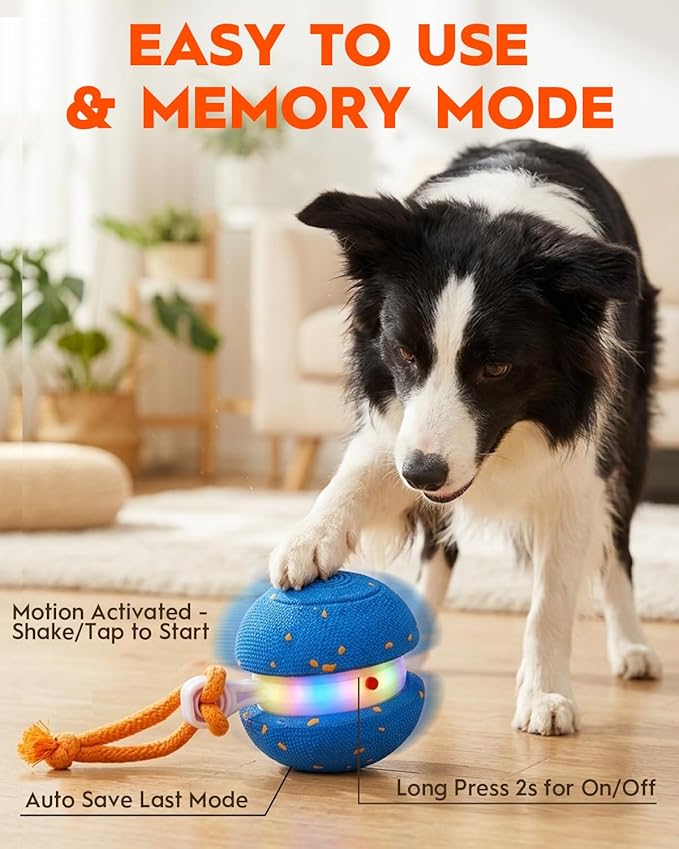 Xeuch Interactive Dog Toys, Automatic Irregular Moving and Rolling Dog Ball with 2 Speed Modes, E-TPU Material, Motion Activated Pet Toys with Rope for Dogs Puppies, Dog Stimulation Toy (Blue)