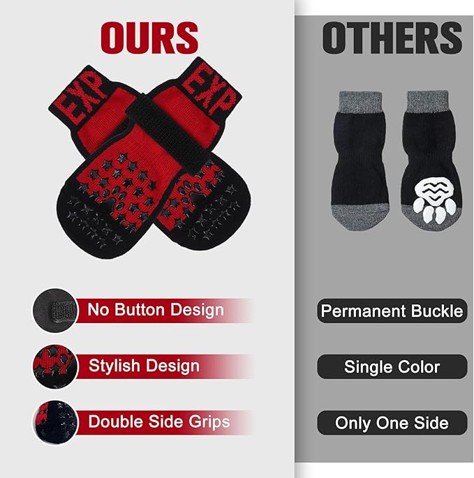 EXPAWLORER Anti Slip Dog Socks to Prevent Licking Paws - Dog Shoes for Hot Pavement, Dog Booties for Hardwood Floors, Dog Boots & Paw Protectors with Grippers for Small Medium Large Senior Dogs
