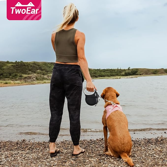 TwoEar 26ft Retractable Dog Leash with Anti-Slip Handle, Reflective 360° Tangle-Free Dog Walking Leash for Medium/Large Dogs Up to 110lbs, Heavy Duty Nylon Tape, One-Handed Brake