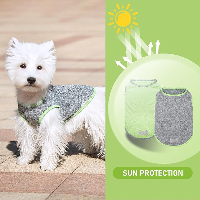 KYEESE 2Pack Dog Shirt, Lightweight Sun Protection Sleeveless Dog T Shirts for Medium Large Dogs, Breathable Pet Reflective Tank Top Summer Dogs Clothes for Outdoor Walking, Green+Grey, 2XL