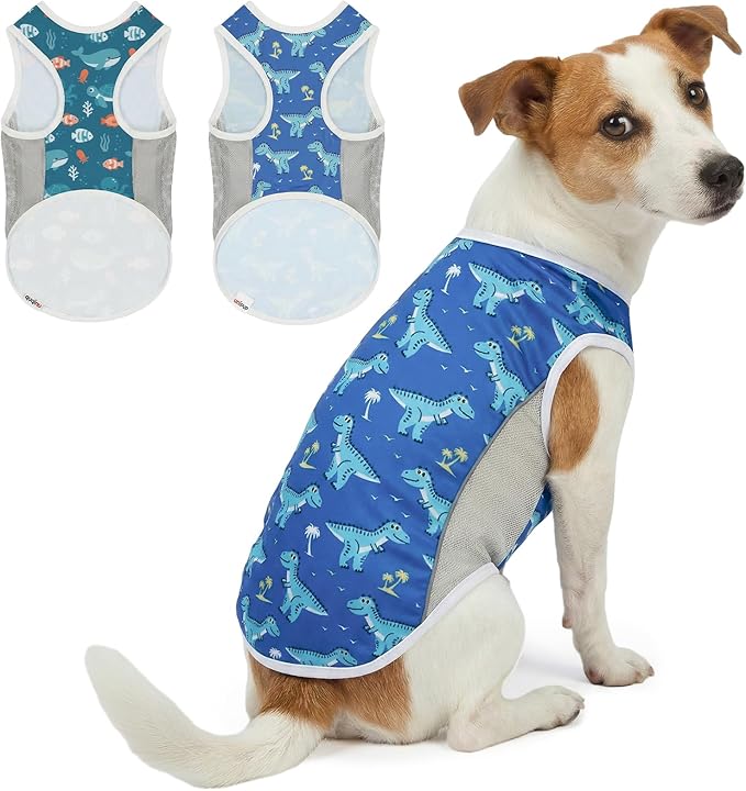 UPF 50+ Sun Protection Dog T-Shirt, 2 Pack Lightweight Sleeveless Dog Vest for Small Medium Dogs Boy – Reflective Strips, Quick-Dry Pet Apparel, Sports Fan Shirt P23ST00507XL