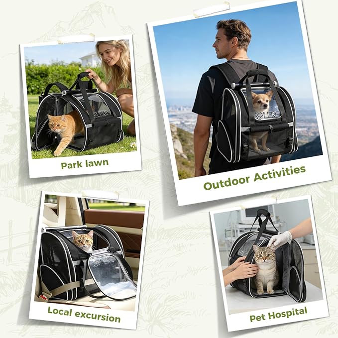 Lekereise Widened Pet Backpack Travel, Wide Pet Carrier Backpack for Cats and Small Dogs up to 18 lbs, Breathable Mesh Backpack Carrier with Sun Shade, Safety Leash, Hand Carry for Travel Vet Car