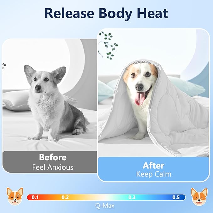 MIXJOY Cooling Blanket for Extra Large Dogs Breathable, Dual-Sided with Q-MAX>0.5, Lightweight Pet Cooling Throw Blanket Summer for Dog Bed & Couch Bed, Washable Soft Cat Cold Mat, Pearl Grey, 50x60