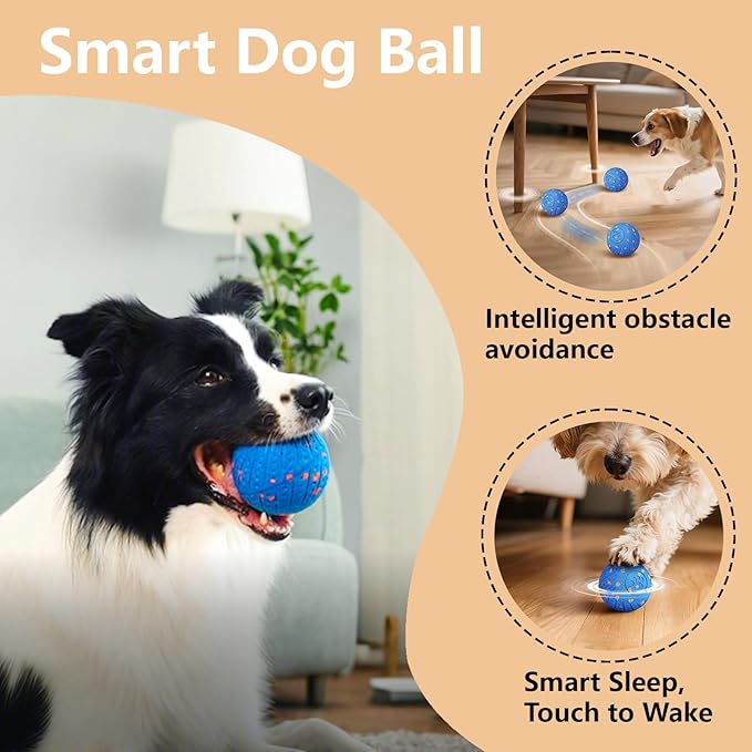 Interactive Dog Toys: Smart Dog Ball – Auto-Bounce, Vibrating & Jumping Action! Durable Duraspin Design for Aggressive Chewers. Rechargeable & Long-Lasting, Keeps Dogs Busy and Entertained Red.