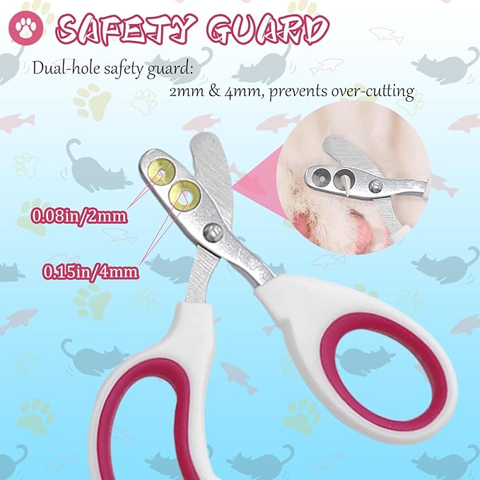 2Pcs Pet Nail Clippers Dog Cat Nail Clipper with Guard - Avoid Over Cutting, Cat Claw Trimmers for Rabbits Kittens Guinea Pigs Puppies and Small Animals, Non-Slip Handle & Stainless Steel Blades
