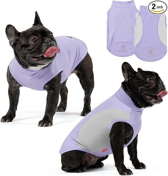 KYEESE 2Pack Dog Cooling Shirt, Breathable Dog Shirt for Small Dogs Girl Boy, Sun Protection Reflective Pet Vest, Lightweight Soft Tank Top Sleeveless Summer Dogs Clothes, Purple, L