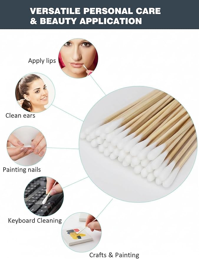 Dog Ear Cleaning Swabs 400 Count – 6 Inch Extra Long Bamboo Cotton Swabs for Dogs & Cats, Large Round Lint-Free Pet Ear Cleaner Tool for Ear Wax Removal, Tear Stains & Grooming