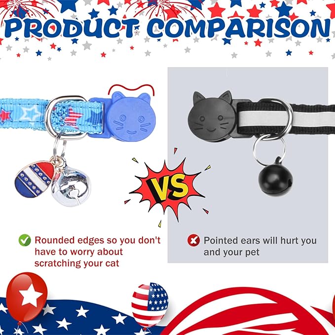 PUPTECK Cat Collar Breakaway with Bells, Kitten Collar Outfit Adjustable for Girl Boy Small Pet Puppy Bunny, Cute Costume Accessory with Safety Release Buckle (Blue-Independence)