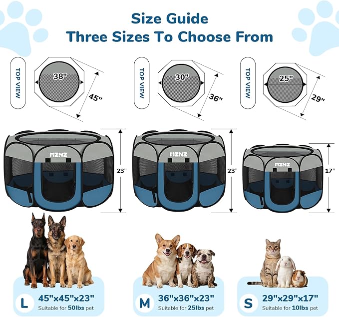 Dog Playpen, Portable Puppy Pet Crate Indoors for Small/Medium/Large Dogs Cats Rabbits, Foldable Dog Cage Enclosure for Outdoor, Pop Up Dogs Tent Kennel with Carrying Case, Grey Blue